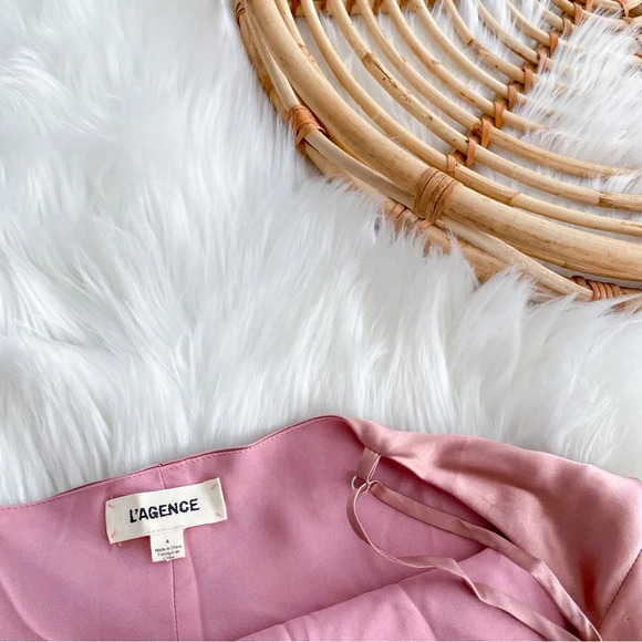 L’agence Jodie Slip Midi Dress Pink Rose V-neck Spaghetti Straps Sliky - Picture 10 of 15